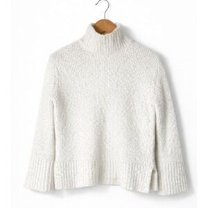 Vince Ivory Mock Neck Cropped Knit Sweater Wool Blend Women's M Staple Casual